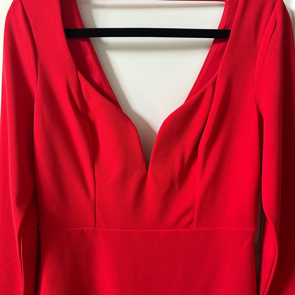 Express Red Long Sleeve Plunge Neck Cocktail Dress